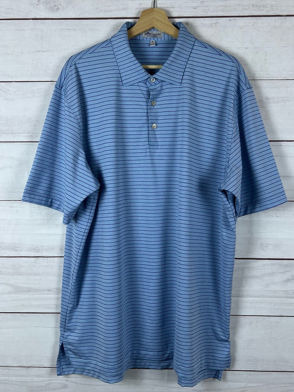 Peter Millar Polo Shirt Mens XL Blue Striped Summer Comfort Golf Stretch